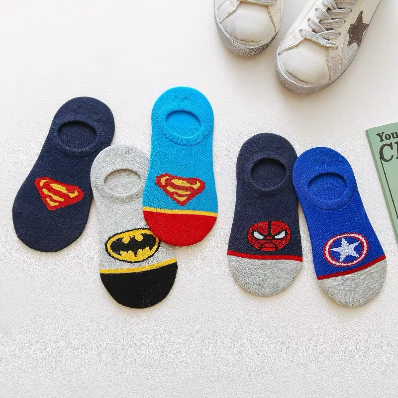 Kid's Superheroes Calf & Ankle & No-show Liner Socks 5-Pack