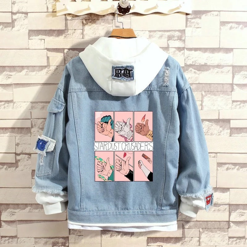 JoJo's Bizarre Adventure Stylish Hooded Denim Jacket