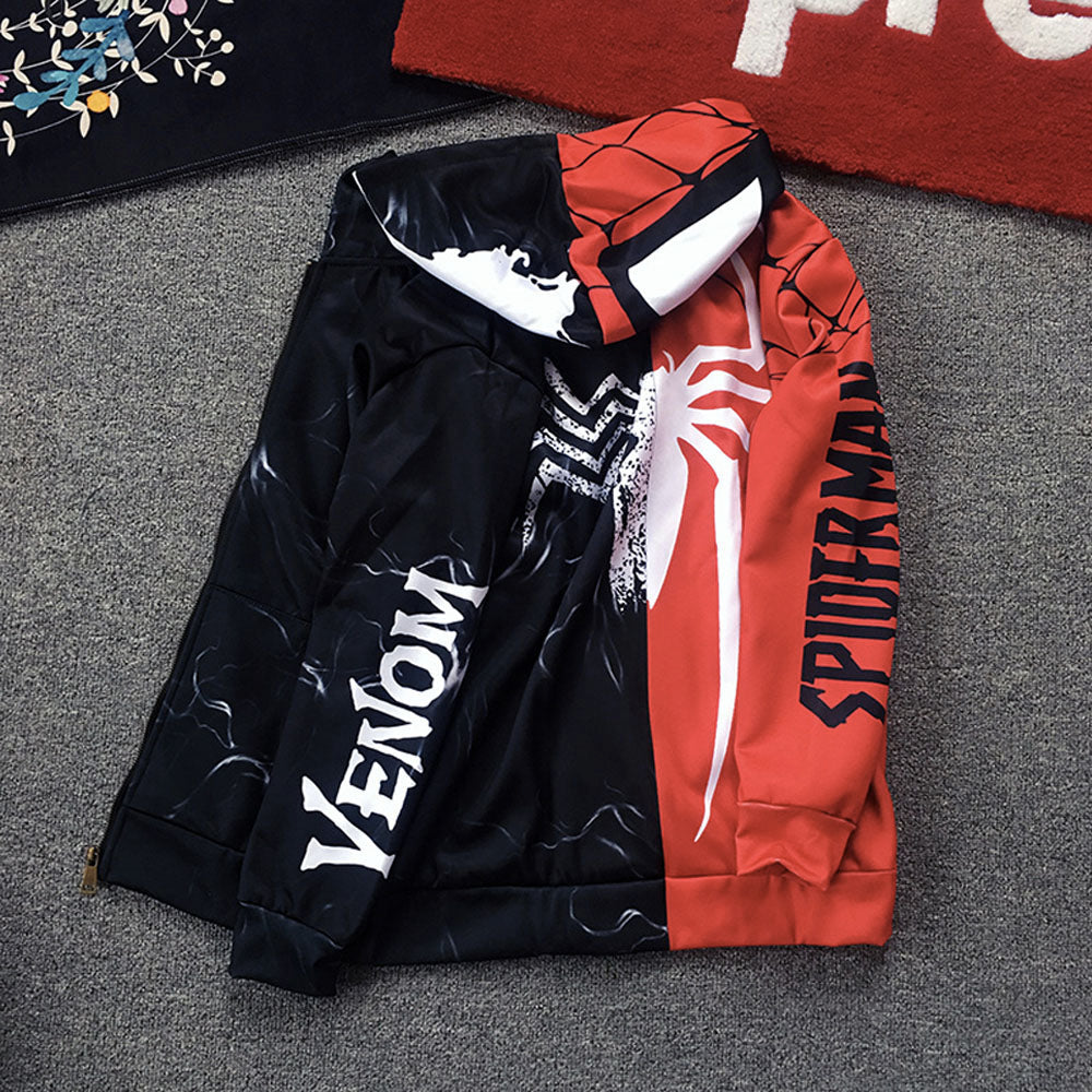 Spider-Man VS Venom Half Faced Zip Up Hoodie